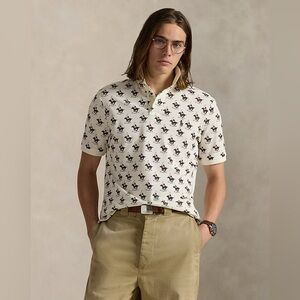 Polo Ralph Lauren Classic Fit Equestrian Mesh Polo Shirt Pale Cream Size XL